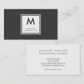 Monogram Modern Dark Grey Linen Faux Patroon Visitekaartje (Voorkant / Achterkant)