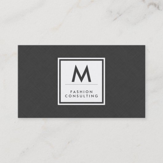 Monogram Modern Dark Grey Linen Faux Patroon Visitekaartje (Voorkant)
