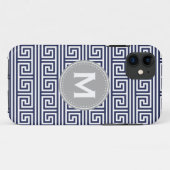 Monogram modern donker blauw Grieks sleutelpatroon Case-Mate iPhone Case (Achterkant (horizontaal))