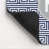 Monogram modern donker blauw Grieks sleutelpatroon Muismat (Hoek)