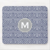 Monogram modern donker blauw Grieks sleutelpatroon Muismat (Voorkant)