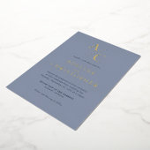 Monogram Modern Dusty Blue Gold Folie Uitnodiging (Gedraaid)