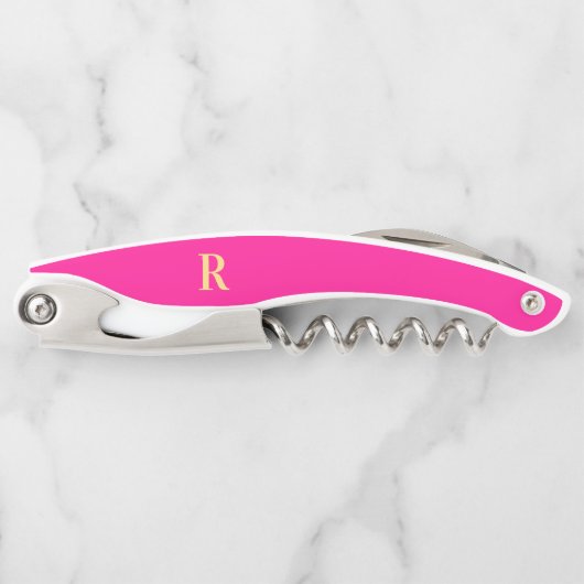 Monogram Modern Eenvoudig Heet Roze Kurkentrekker (Voorkant)
