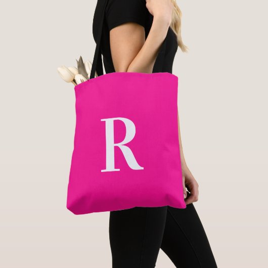 Monogram Modern Eenvoudig Heet Roze Tote Bag (Dichtbij)