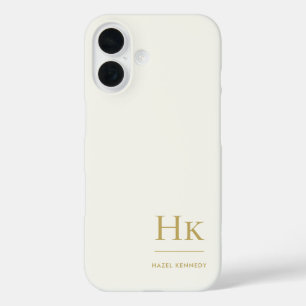 Monogram Modern Eenvoudig Monogram Ivoorgoud iPhone 16 Hoesje