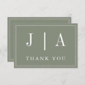 Monogram Modern Eenvoudig Sage Groen Wit Trouwen Bedankkaart (Voorkant / Achterkant)