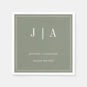 Monogram Modern Eenvoudig Sage Groen Wit Trouwen Servet (Voorkant)