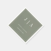 Monogram Modern Eenvoudig Sage Groen Wit Trouwen Servet (Hoek)