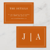 Monogram Modern Eenvoudig Verbrand Sinaasappel Wit Informatiekaartje (Voorkant / Achterkant)