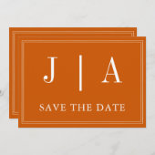 Monogram Modern Eenvoudig Verbrand Sinaasappel Wit Save The Date (Voorkant / Achterkant)