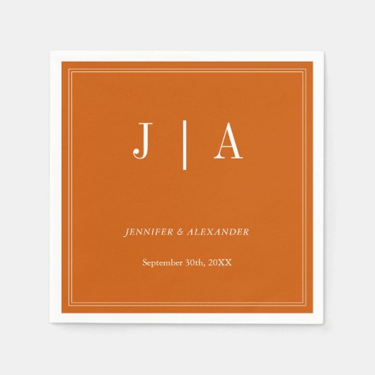 Monogram Modern Eenvoudig Verbrand Sinaasappel Wit Servet (Voorkant)