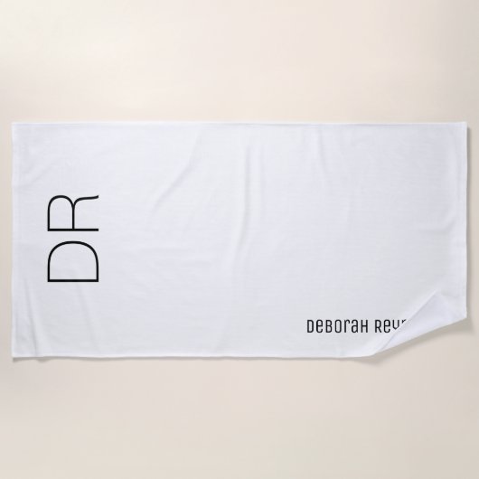 monogram modern eenvoudig wit strandlaken (Voorkant)