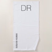 monogram modern eenvoudig wit strandlaken (Voorkant)