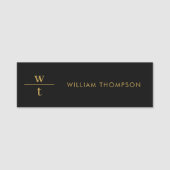 Monogram Modern Elegant Black Gold Naamplaatje (Voorkant)