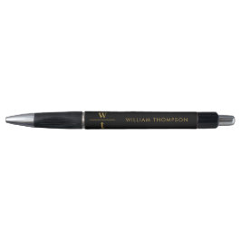 Monogram Modern Elegant Black Gold Pen