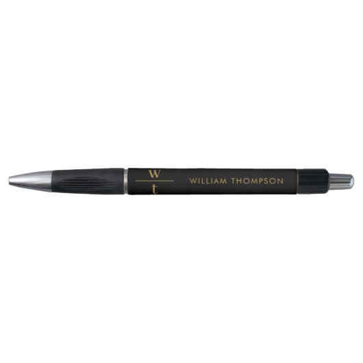 Monogram Modern Elegant Black Gold Pen (Voorkant)