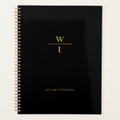 Monogram Modern Elegant Black Gold Planner (Voorkant)