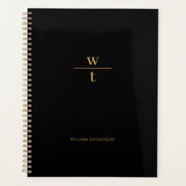 Monogram Modern Elegant Black Gold Planner