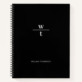 Monogram Modern Elegant Black White Notitieboek