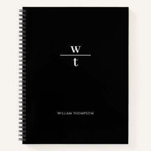 Monogram Modern Elegant Black White Notitieboek