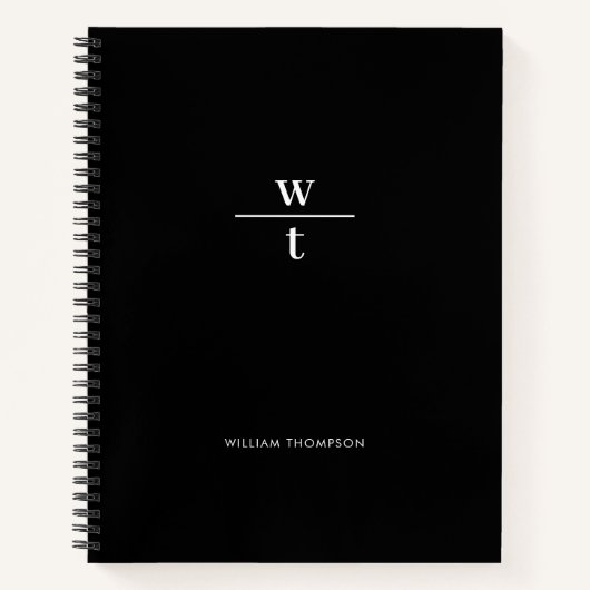 Monogram Modern Elegant Black White Notitieboek (Voorkant)