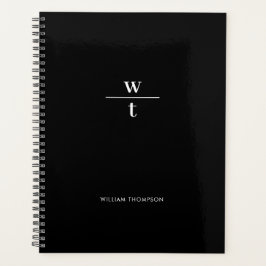 Monogram Modern Elegant Black White Planner