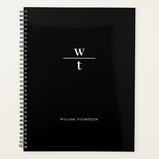 Monogram Modern Elegant Black White Planner (Voorkant)