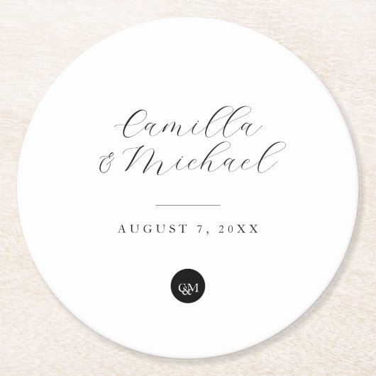 Monogram Modern Elegant Bruiloft Onderzetters (Voorkant)