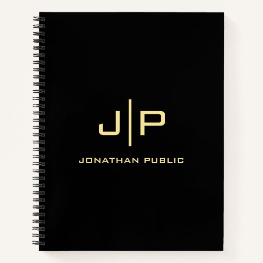 Monogram Modern Elegant Gold & Black Sjabloon Best Notitieboek (Voorkant)