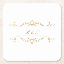 Monogram Modern Elegant Gold Swirl Wedding Kartonnen Onderzetters