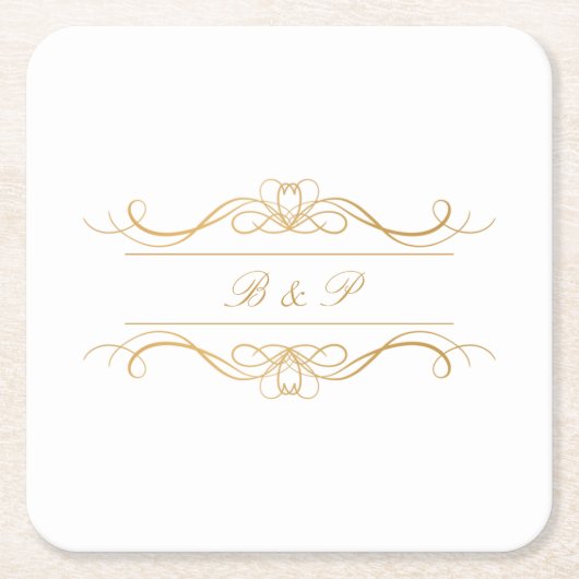 Monogram Modern Elegant Gold Swirl Wedding Kartonnen Onderzetters (Voorkant)