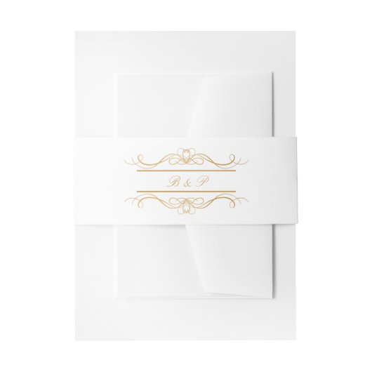 Monogram Modern Elegant Gold Swirl Wedding Uitnodigingen Wikkel (Voorkant Voorbeeld)