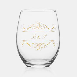 Monogram Modern Elegant Gold Swirl Wedding Wijnglas Zonder Voet