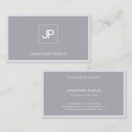 Monogram Modern Elegant Grey Simple Plain Trendy Visitekaartje (Voorkant / Achterkant)