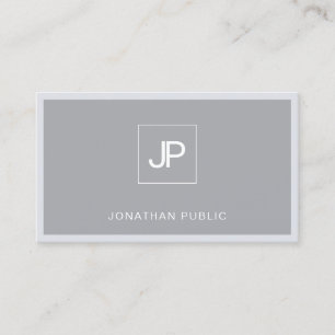 Monogram Modern Elegant Grey Simple Plain Trendy Visitekaartje
