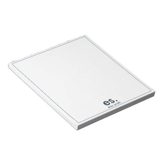 Monogram Modern Elegant Minimal Blue en White Notitieblok (Schuin)