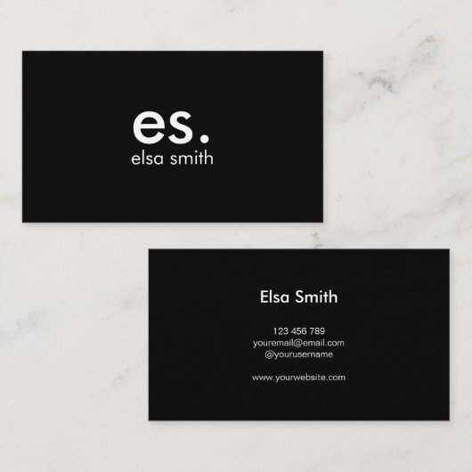 Monogram Modern Elegant Minimal Zwart-wit Visitekaartje (Voorkant / Achterkant)