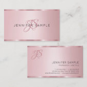 Monogram Modern Elegant Roos Gold Premium Silk Visitekaartje (Voorkant / Achterkant)