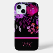Monogram Modern Elegant Roze Paarse Bloemen Case-Mate iPhone Case (Achterkant)