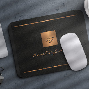 Monogram modern elegant script: goud zwarte zwarte muismat