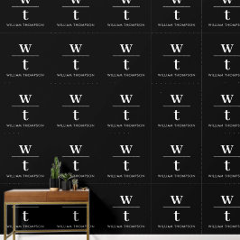 Monogram Modern Elegant Zwart Wit Kantoor Behang