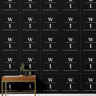 Monogram Modern Elegant Zwart Wit Kantoor Behang
