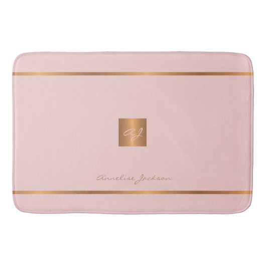 Monogram modern elegante glinsterende roze en goud badmat (Voorkant)