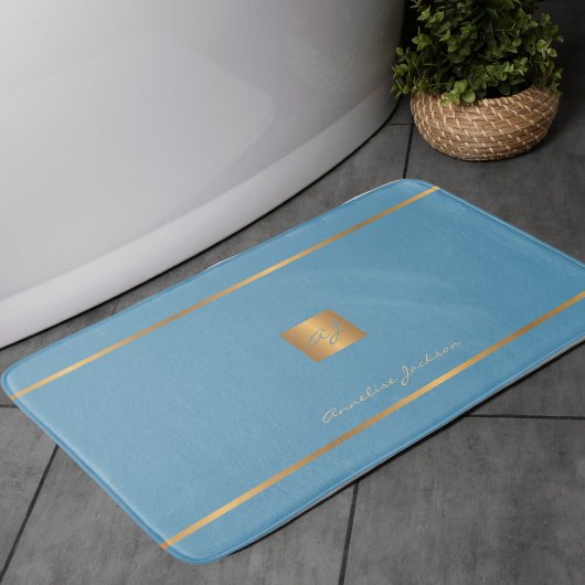 Monogram modern elegante glitters blauw en goud badmat