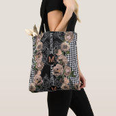 Monogram Modern Floral Gecontroleerde Bridesmaid Tote Bag (Dichtbij)