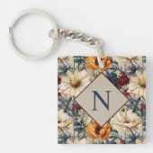 Monogram Modern Floral gepersonaliseerd Sleutelhanger (voorkant)