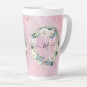 Monogram Modern Floral Vlinder Waterverf Roze Latte Mok (Rechterhoek)