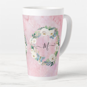 Monogram Modern Floral Vlinder Waterverf Roze Latte Mok