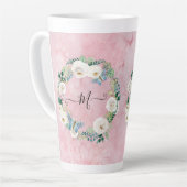 Monogram Modern Floral Vlinder Waterverf Roze Latte Mok (Linkerhoek)