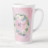 Monogram Modern Floral Vlinder Waterverf Roze Latte Mok (Rechts)